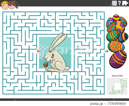 maze educational game with cartoon Easter bunny and eggs 75699969