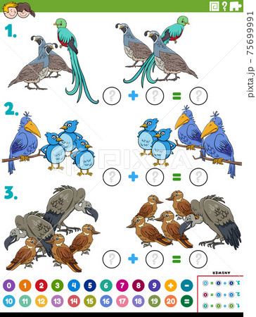 math addition educational task with birds characters math addition educational task with birds characters 75699991