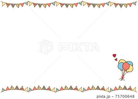 かわいい手描きの旗と風船のフレームのイラスト素材