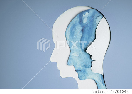 Mental Health Disorder Concept. Bipolar Disorder Person. Unstable Psycho. Layers of Paper Cut as Human Head presenting Different of Emotions. Happiness and Depression Emotion inside 75701042