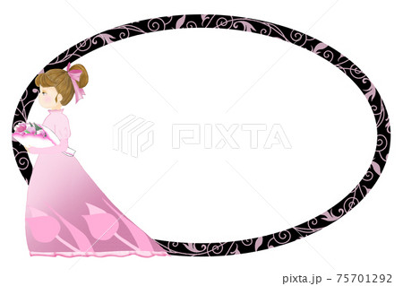チューリッのドレスの女の子 丸いフレーム 黒ピンクのイラスト素材