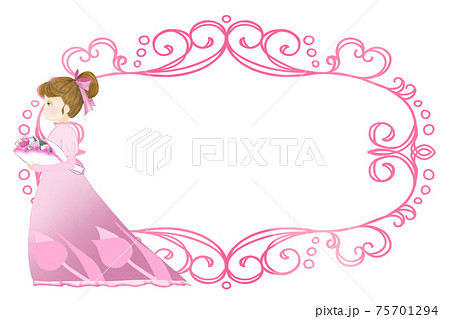 チューリッのドレスの女の子 蔦のフレーム ピンクのイラスト素材