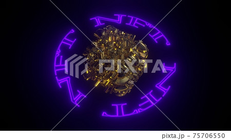 Non-fungible token concept illustration, NFT neon text and fantasy digital cubic word, 3D rendering 75706550
