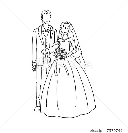 Bride And Groom Hand Drawn Line Art Illustration Stock Illustration