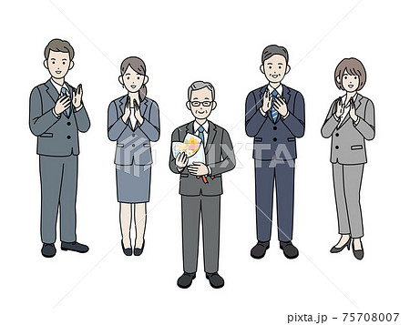 定年退職 年配の男性 拍手 祝う 会社員 スーツ姿 男女 全身 イラスト素材のイラスト素材