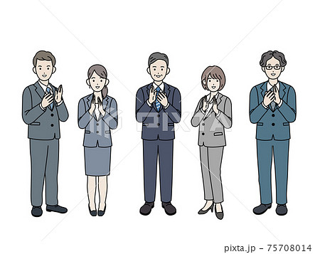 拍手　歓迎　祝う　会社員　スーツ姿　男女　全身　イラスト素材 75708014