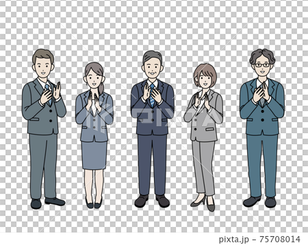 拍手　歓迎　祝う　会社員　スーツ姿　男女　全身　イラスト素材 75708014