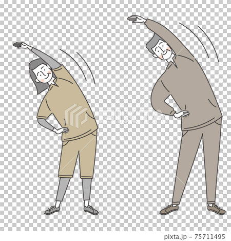 A set of older women and men doing gymnastics 75711495