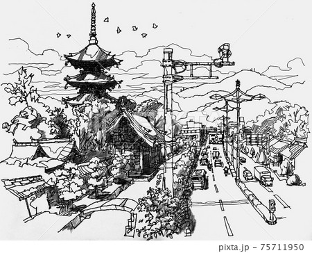 Kyoto Japan Touji temple Sketch  75711950