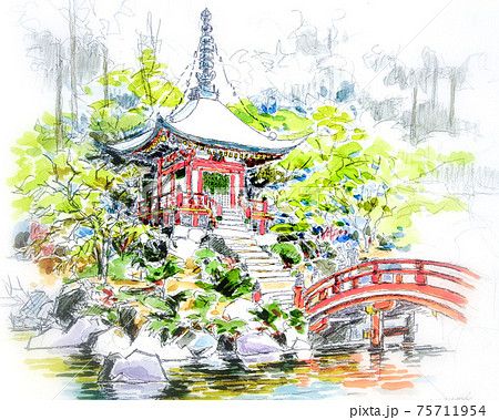 Kyoto Japan Temple Sketch  75711954