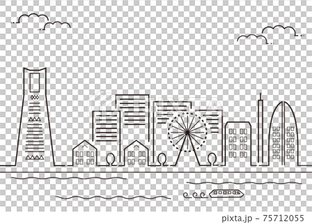 みなとみらい　線画　モノクロ 75712055