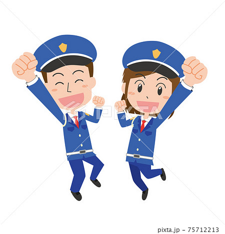 ジャンプする男女警備員のイラストセットのイラスト素材 ジャンプする男女警備員のイラストセットのイラスト素材