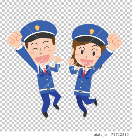 ジャンプする男女警備員のイラストセットのイラスト素材