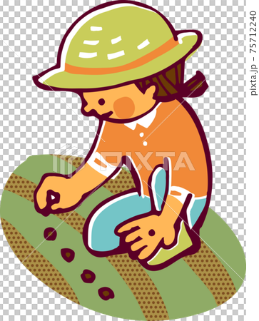 しゃがんで種まきをする女の子 75712240