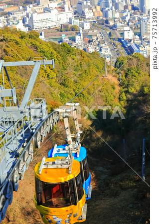 【徳島県】晴天下の徳島市街と眉山ロープウェイ 75713992