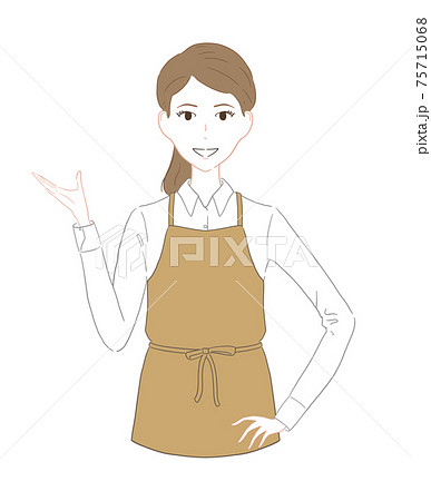 エプロン姿の女性 案内のイラスト素材 エプロン姿の女性 案内のイラスト素材