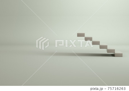3D model of a white staircase. Staircase made of white bricks. Empty space. Isolated objects on a white background. 75716263