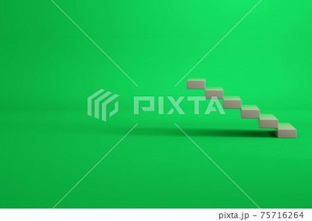 3d model of a staircase made of white bricks. Stairs in an empty space. Furniture. Isolated objects on a green background. 75716264
