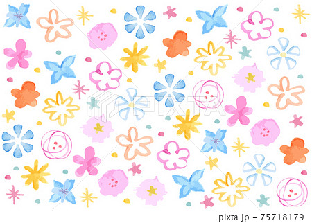 カラフルで可愛い水彩の花の壁紙のイラスト素材