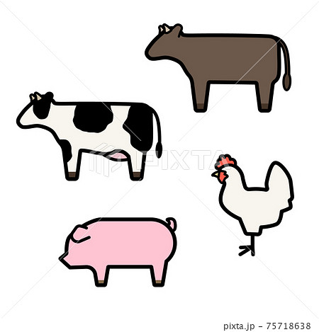 シンプルでかわいい家畜のイラストセットのイラスト素材