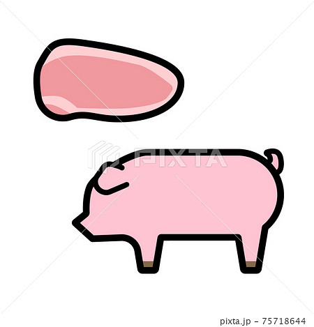 シンプルでかわいい豚と豚肉のイラストセットのイラスト素材