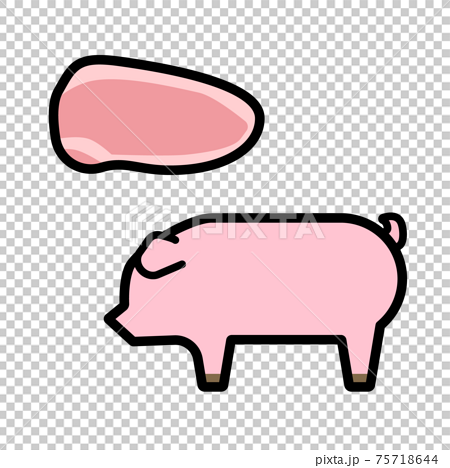 シンプルでかわいい豚と豚肉のイラストセットのイラスト素材