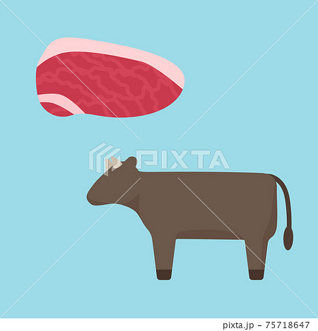 シンプルでかわいい牛肉と肉牛のイラストセット フラットデザイン 75718647