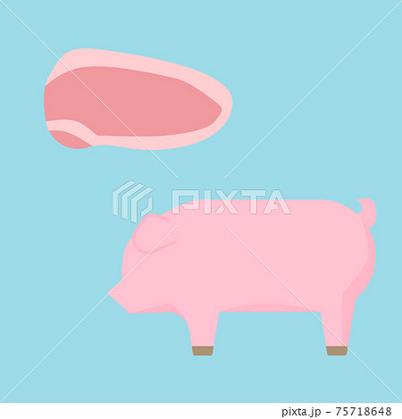シンプルでかわいい豚と豚肉のイラストセット フラットデザインのイラスト素材