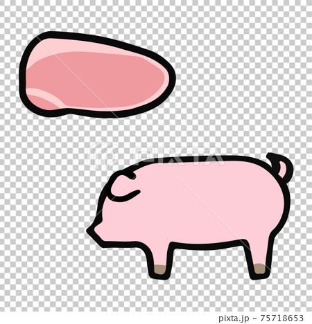 シンプルでかわいい豚と豚肉のイラストセット 手書き風のイラスト素材