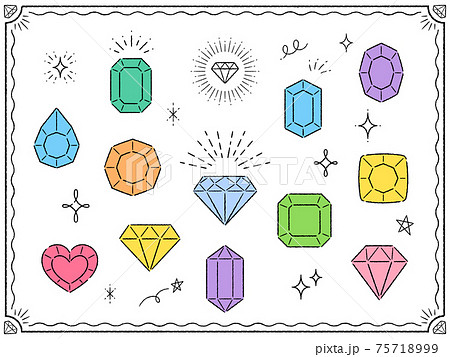 宝石と星の手描き風イラスト フレームのセットのイラスト素材