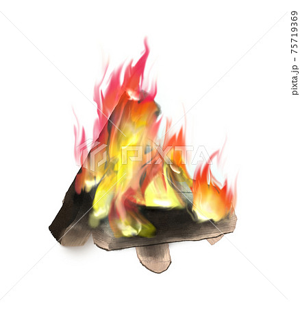 薪を並べて焚き火をしているイラストのイラスト素材