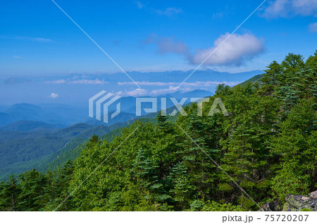 長野(山梨)の金峰山に向かう朝日岳手前の大ナギのガレ場から南西側の眺望 長野(山梨)の金峰山に向かう朝日岳手前の大ナギのガレ場から南西側の眺望 75720207