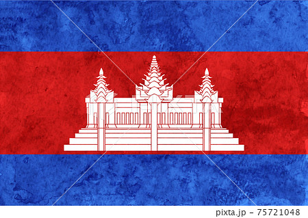 カンボジア　 国旗　和紙　水彩 75721048