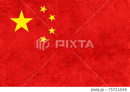 中国　 国旗　和紙　水彩