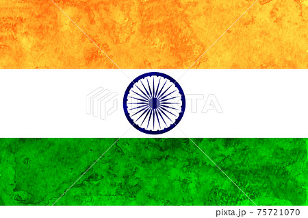 インド　 国旗　和紙　水彩