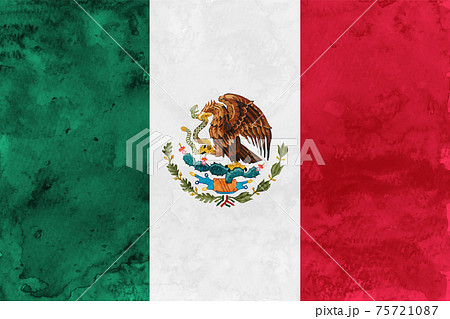 メキシコ　 国旗　和紙　水彩