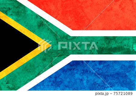 南アフリカ　 国旗　和紙　水彩
