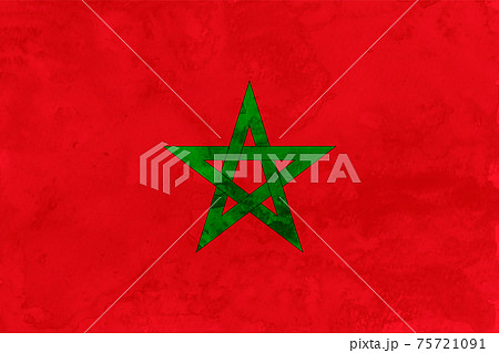 モロッコ　 国旗　和紙　水彩
