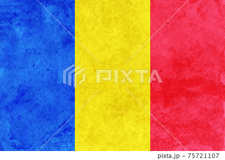 ルーマニア　 国旗　和紙　水彩
