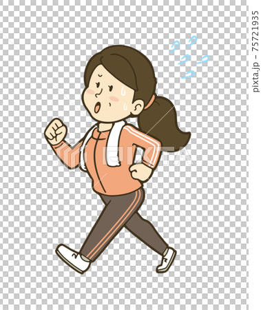 ウォーキングで体を動かす中年女性のイラストのイラスト素材