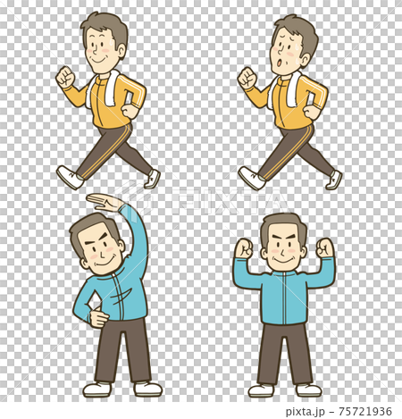 運動する元気な中年男性のイラストセットのイラスト素材