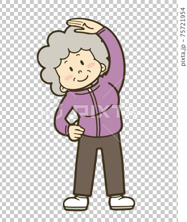 ストレッチする元気なシニア女性のイラストのイラスト素材