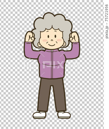 ストレッチする元気なシニア女性のイラストのイラスト素材