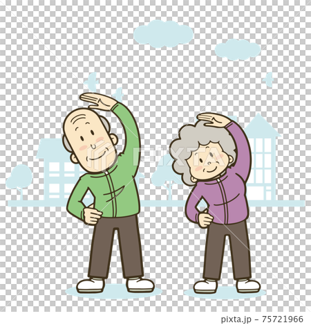 Illustration of a cheerful senior couple stretching Illustration of a cheerful senior couple stretching 75721966