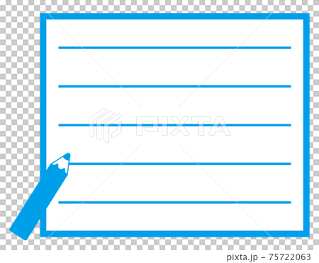 Stationery frame, ruled lines, memo paper, pencil, blue Stationery frame, ruled lines, memo paper, pencil, blue 75722063