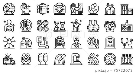 Blood donation icons set, outline style 75722075
