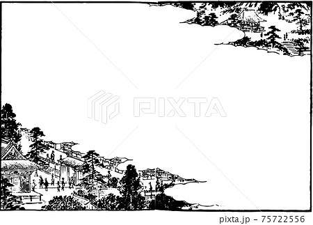 江戸の風景画 お寺のイラスト素材