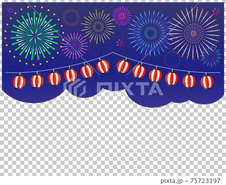 打ち上げ花火と提灯のベクターイラスト　 75723197