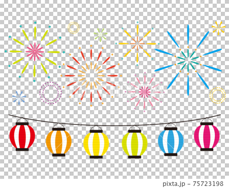 打ち上げ花火と提灯のベクターイラスト  打ち上げ花火と提灯のベクターイラスト  75723198