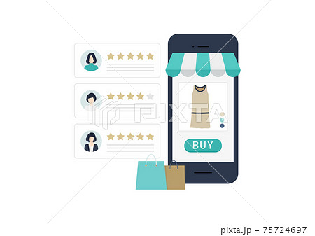 ECサイト・通販サイト・商品の口コミと評価のイラスト素材 75724697